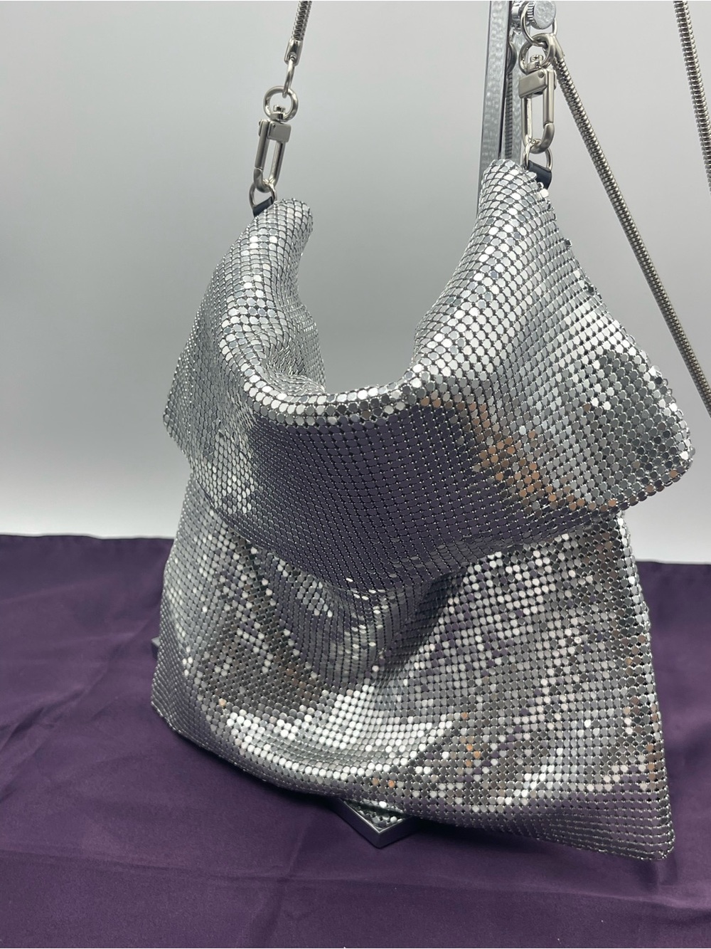 Kenneth Cole Metallic Mesh Fold Over Clutch / Shoulder Bag w/ Snake Chain Strap